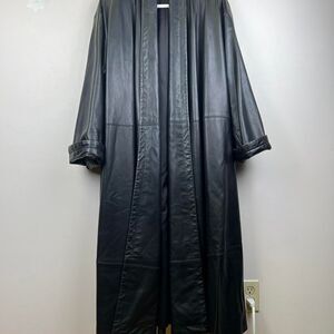 Vintage VAKKO Leather Black Trench Coat Size XS